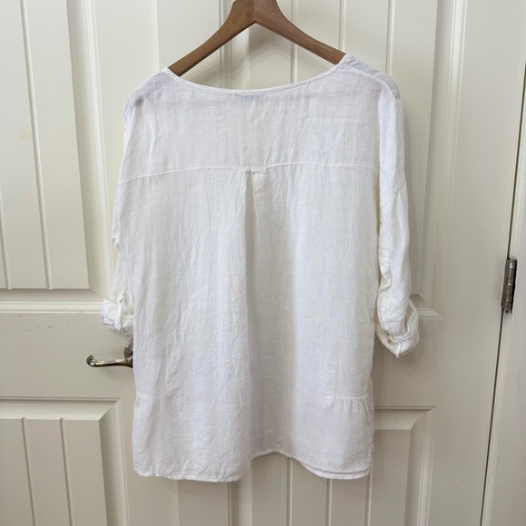 Valentina Naldi Tunic Top S White 100% Linen Made in Italy Pintuck Ruffle Hem - Picture 3 of 5